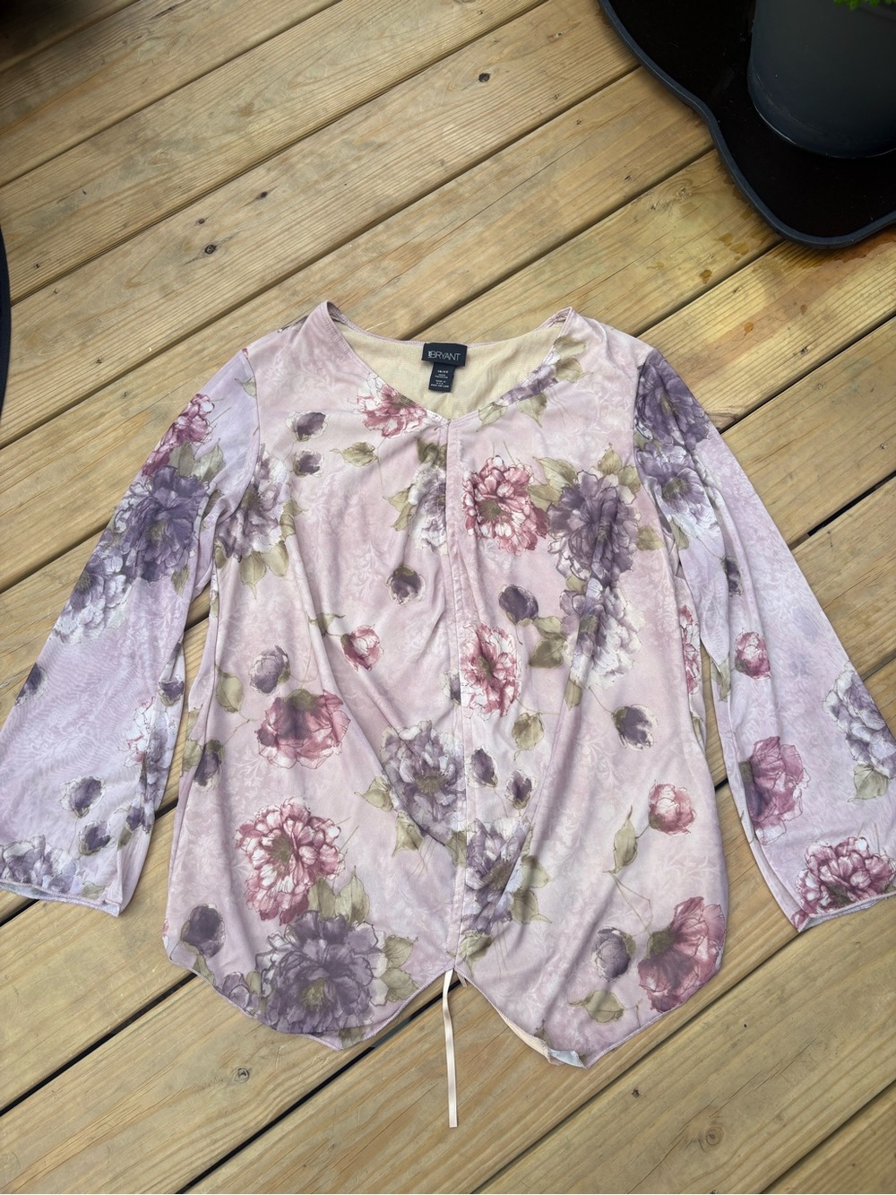 Lane Bryant Women’s 18/20 Floral Blouse Pink Purple 3/4 Sleeve Plus Size